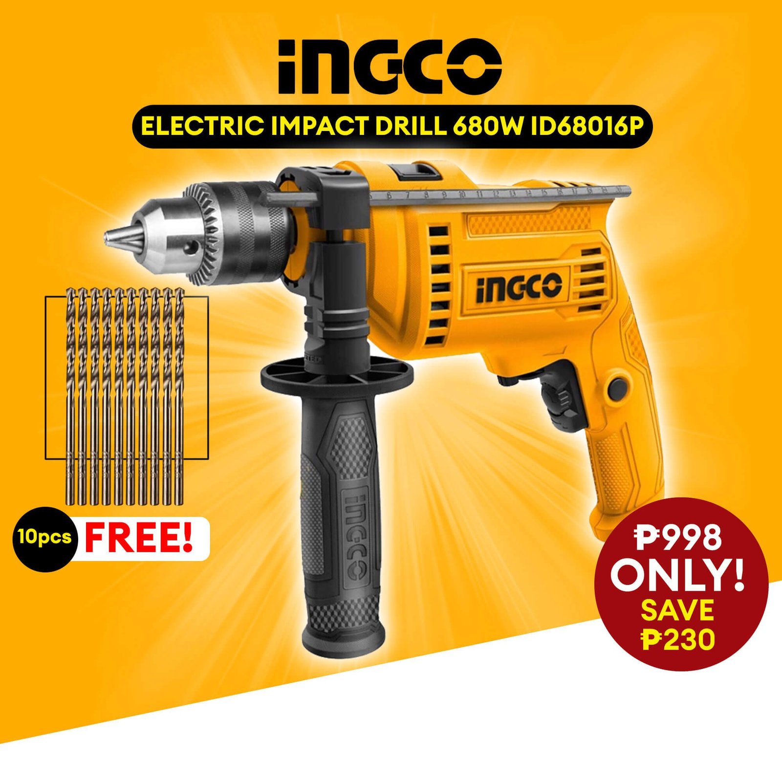 INGCO Impact Drill / Barena 13mm with Hammer and Variable Speed ...