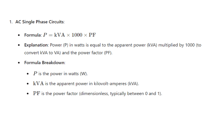 Kilovolt-Ampere (kVA) to Watts (W) Calculator | Electrician Philippines